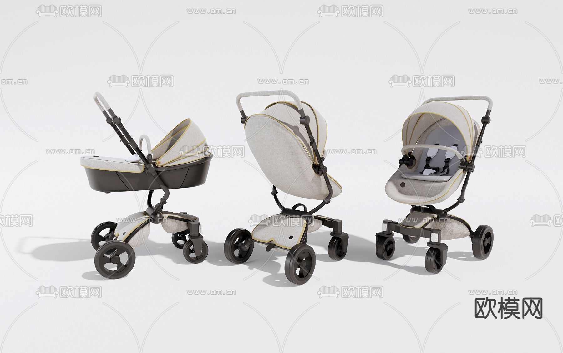 婴儿床 婴儿车 手堆车su模型下载（渲染图1）