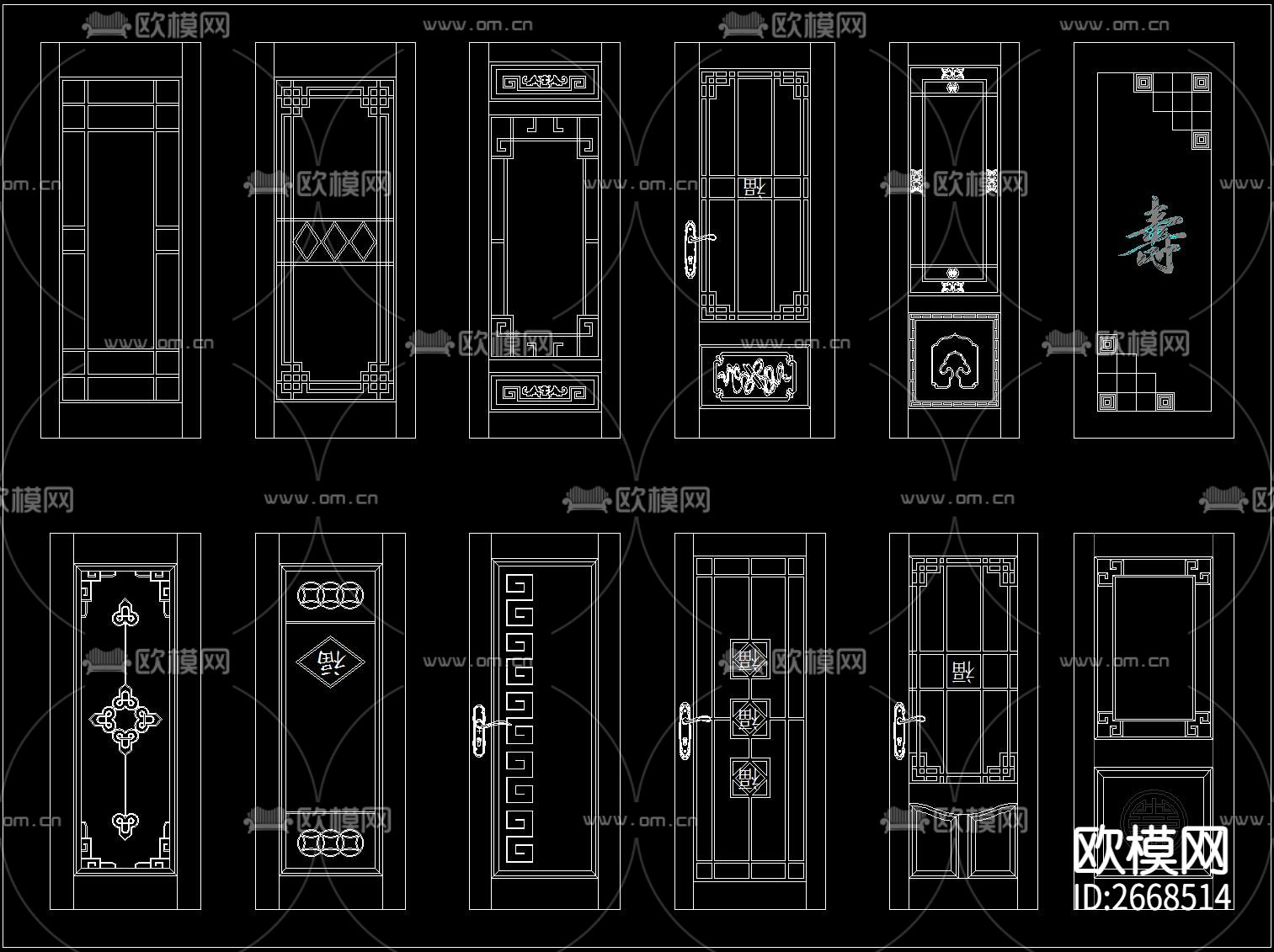 中式房门CAD图库下载（渲染图6）