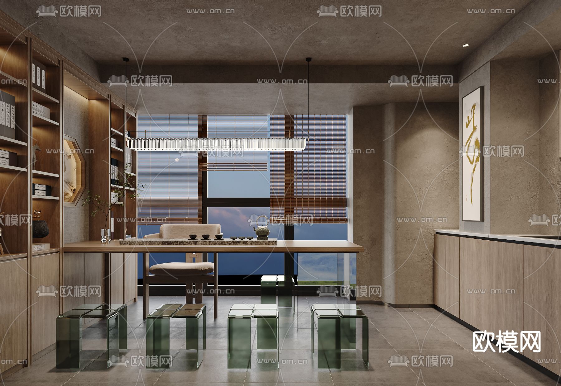 新中式茶楼 会所3d模型下载（渲染图3）