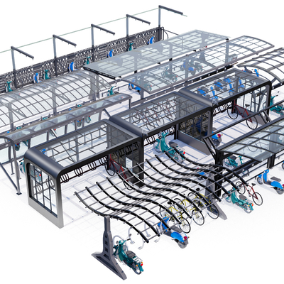  自行车棚 停车棚su模型 