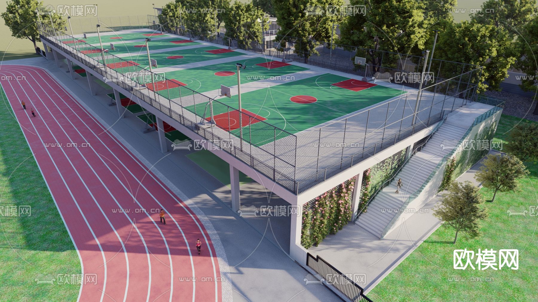 体育公园 运动场 篮球场su模型下载（渲染图1）