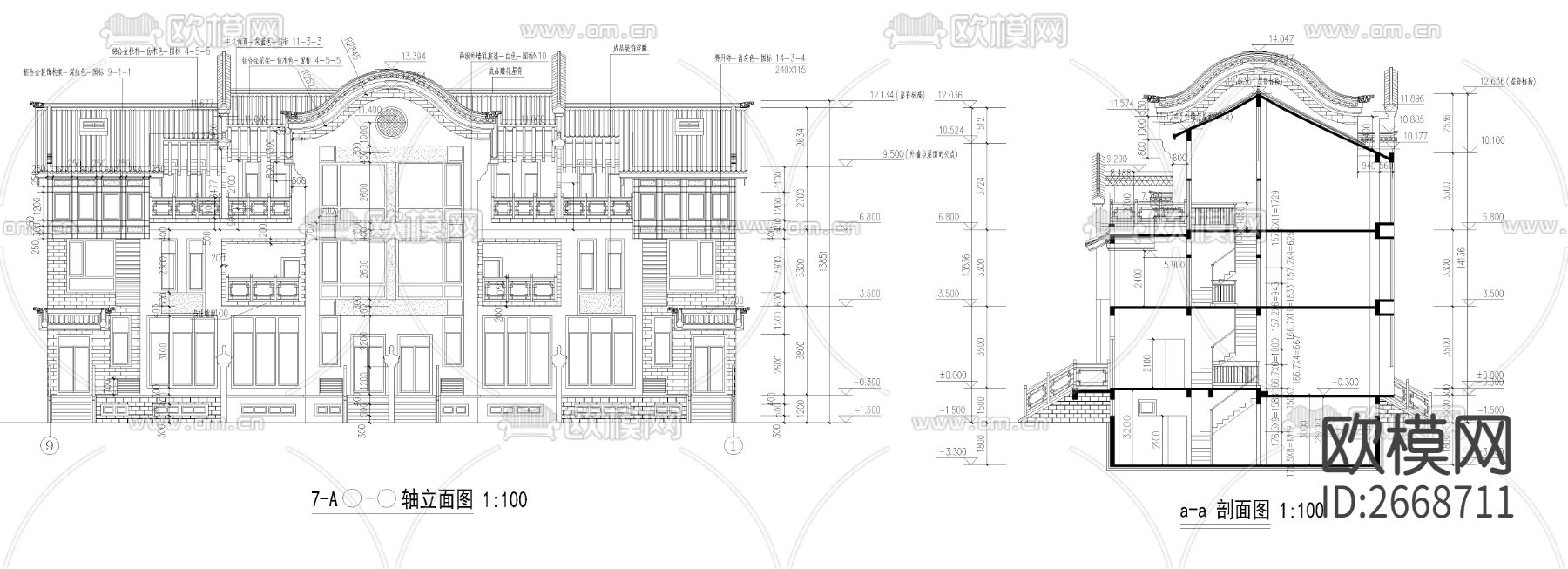 仿古建筑cad施工图下载（渲染图3）