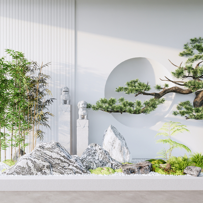  松树 竹子 景观石 植物堆su模型 