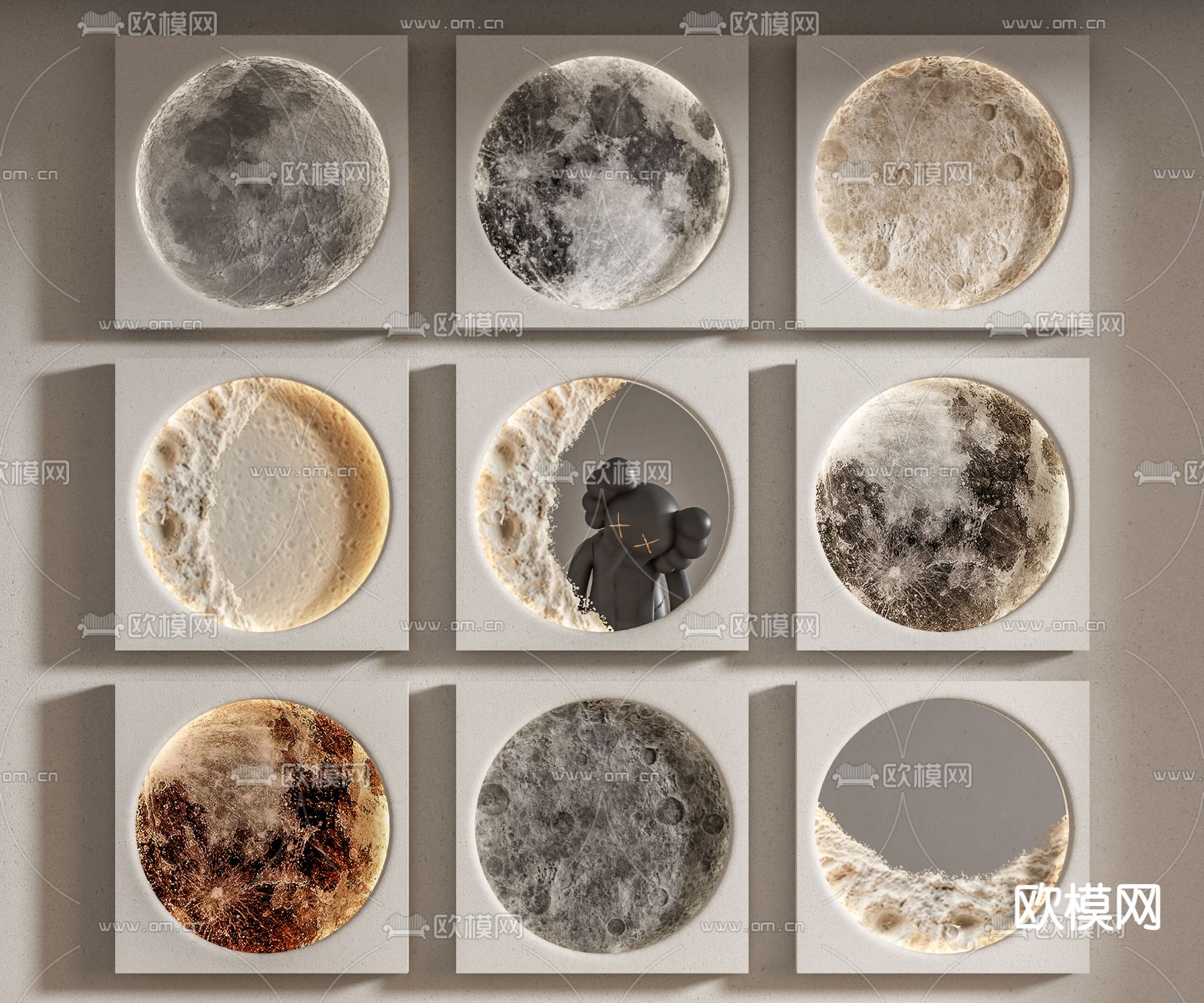 石膏壁灯 月球灯su模型下载（渲染图1）