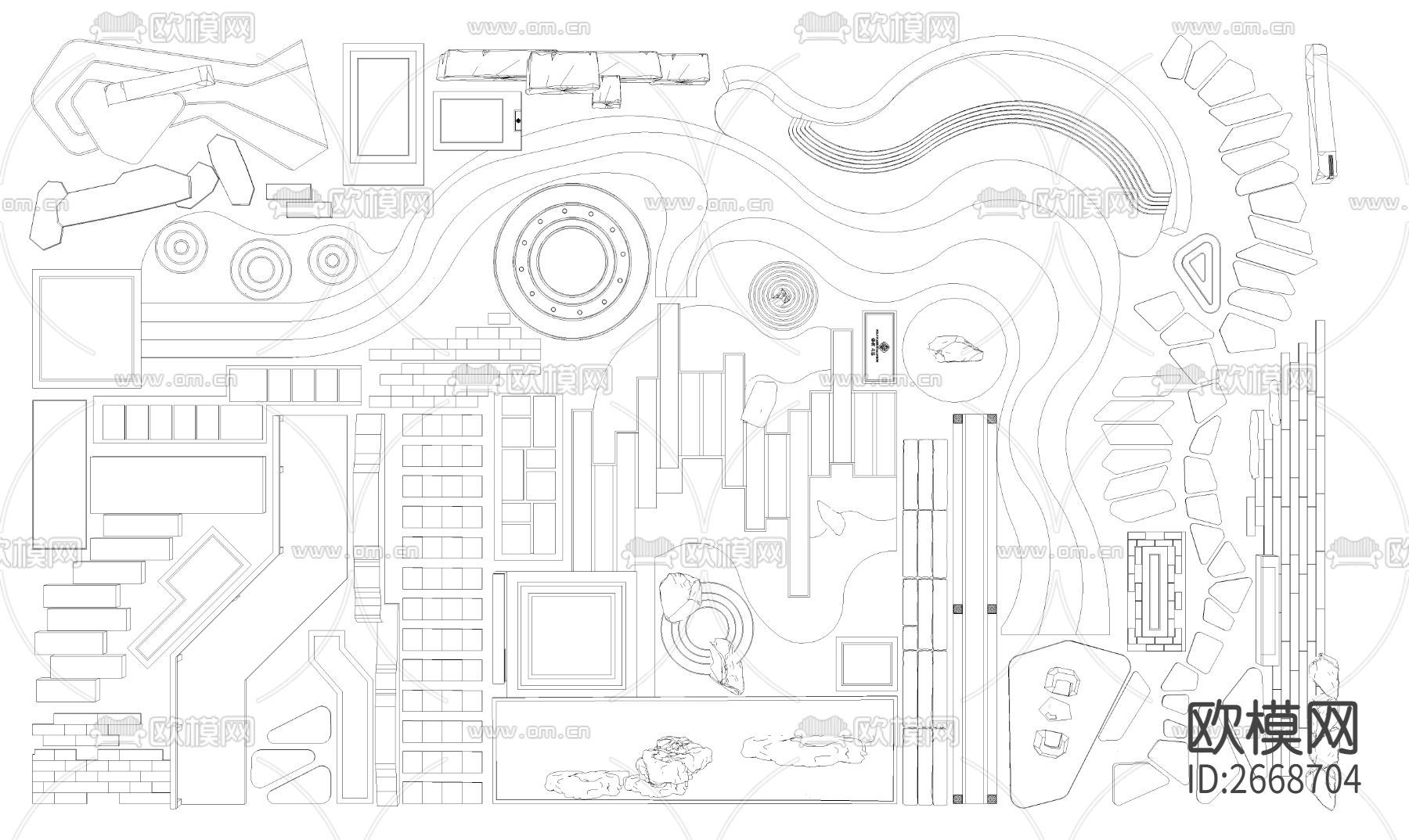 新中式石铺小路cad图库下载（渲染图3）