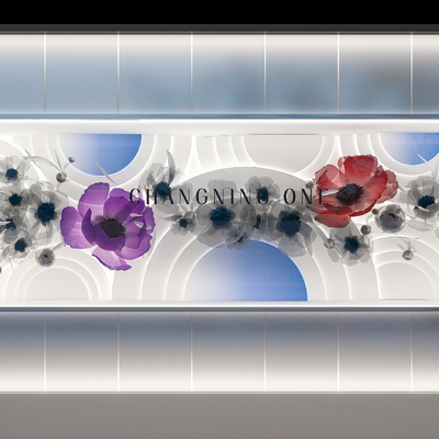  商场橱窗 灯箱橱窗 造型花卉su模型 