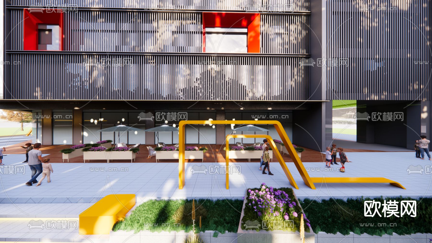 商业街su模型下载（渲染图2）