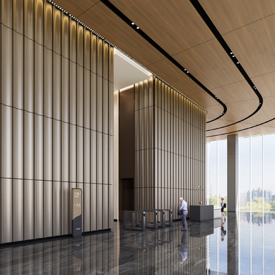  现代公司大堂 办公大厅su模型 