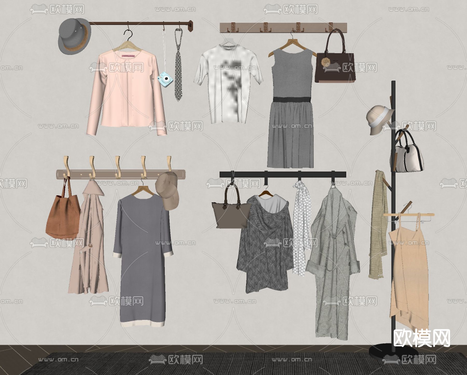 挂衣钩 衣服包包帽子 衣帽架su模型下载（渲染图2）