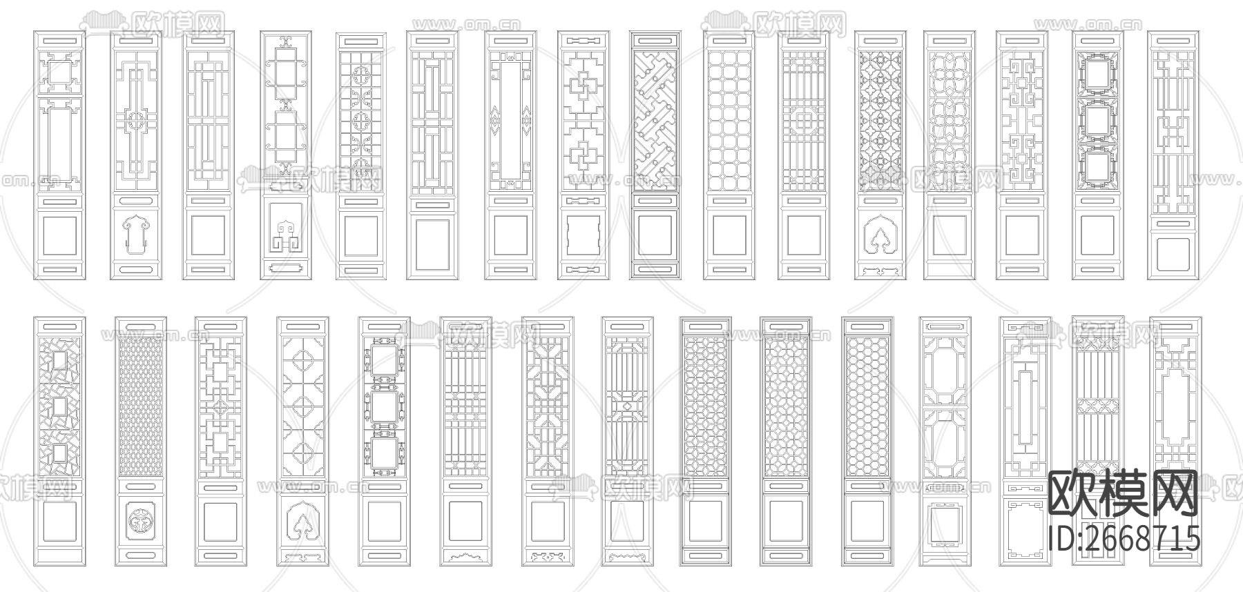 新中式屏风cad图库下载（渲染图2）