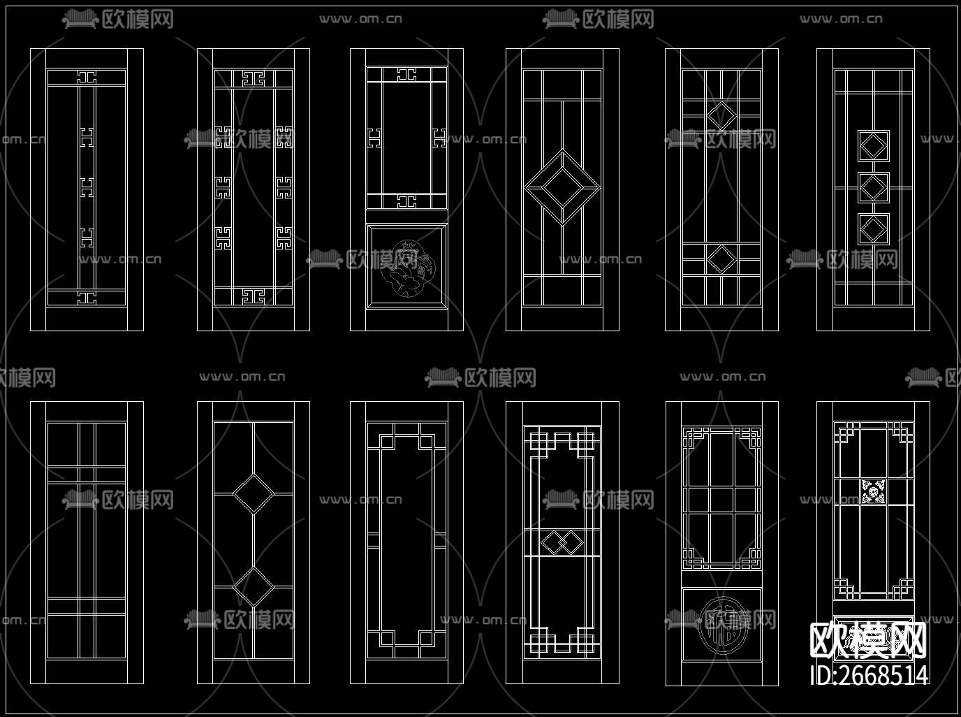 中式房门CAD图库下载（渲染图9）