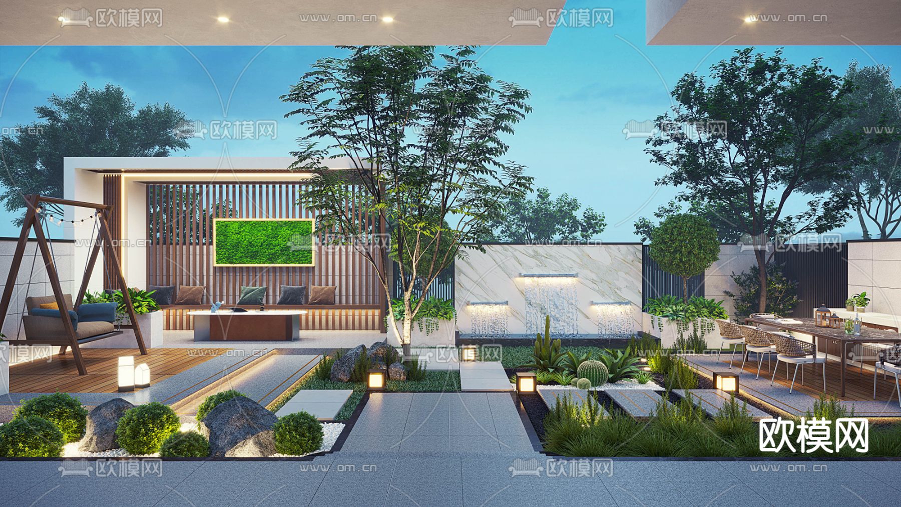 现代庭院 花园su模型下载_ID14113172_sketchup模型下载-欧模网