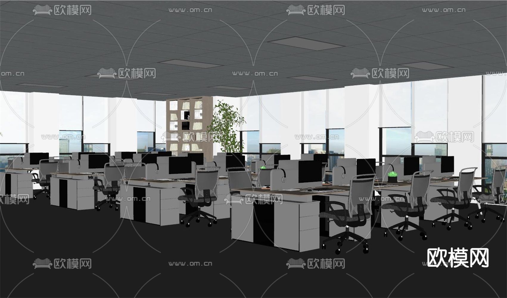 敞开式办公室su模型下载（渲染图2）