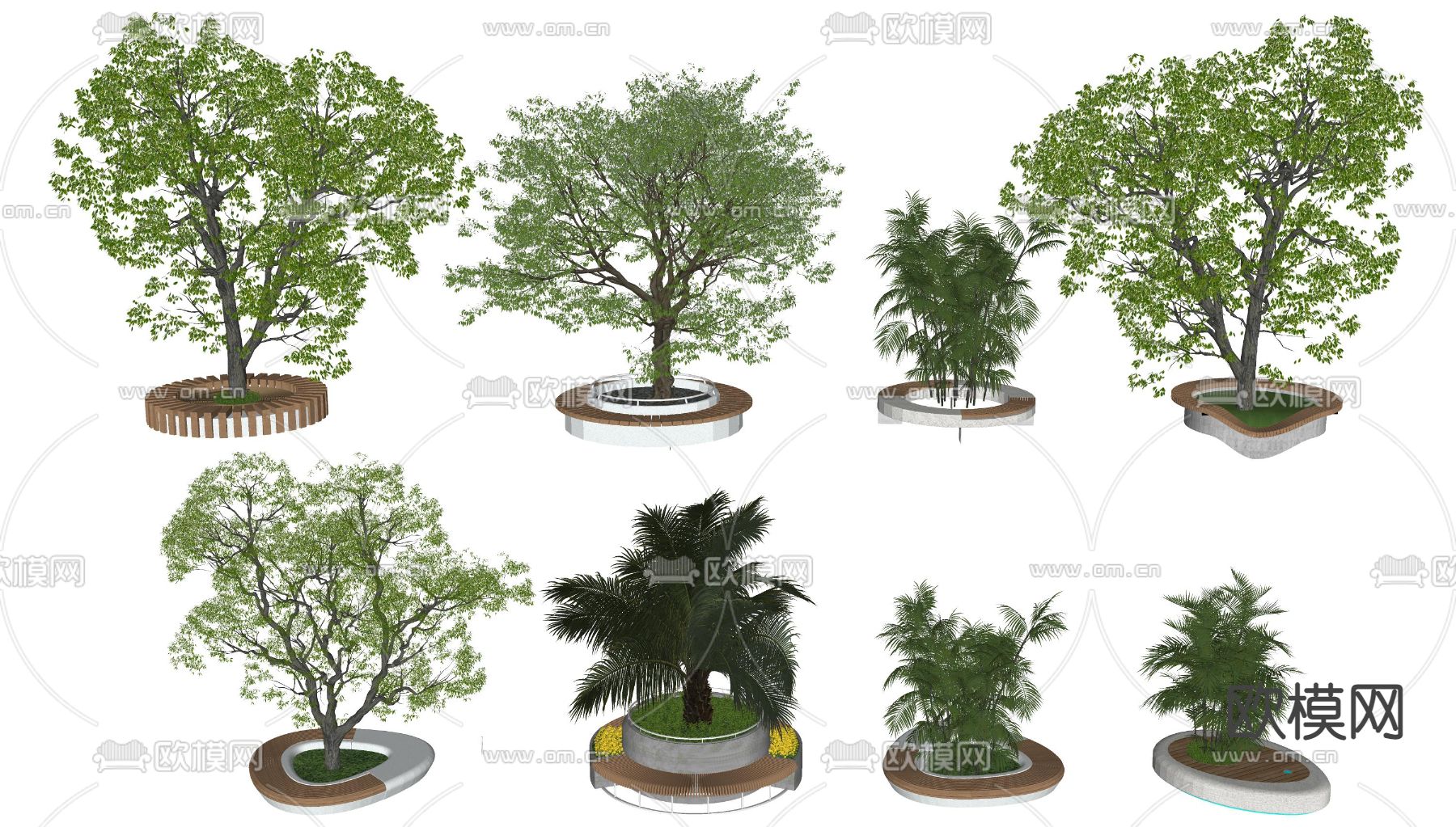 现代景观座椅 树池su模型下载