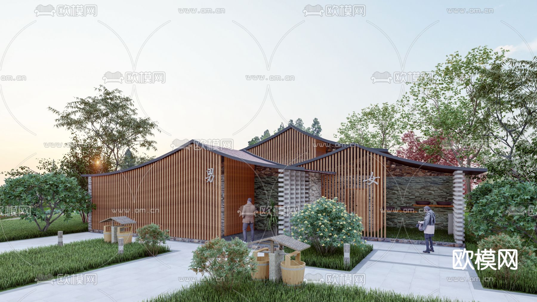 新中式公厕 公共厕所su模型下载（渲染图1）