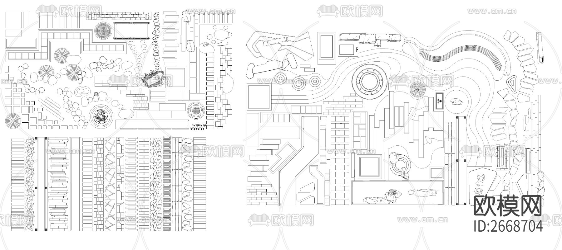 新中式石铺小路cad图库下载（渲染图1）