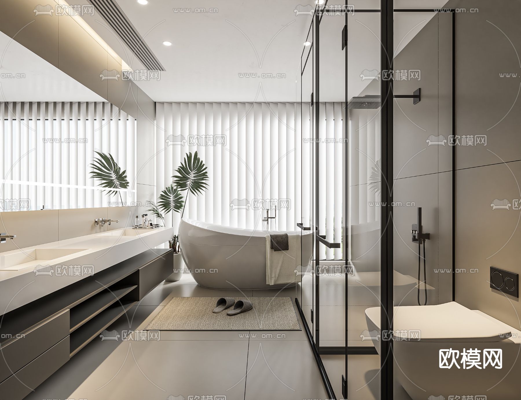 现代卫生间su模型下载（渲染图1）