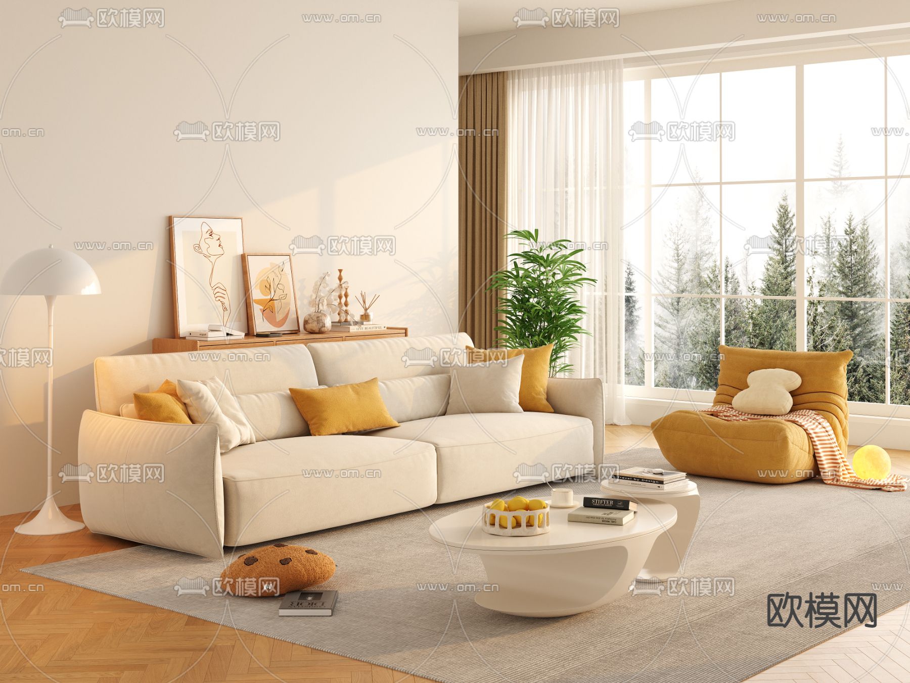 奶油风沙发 组合沙发3d模型下载