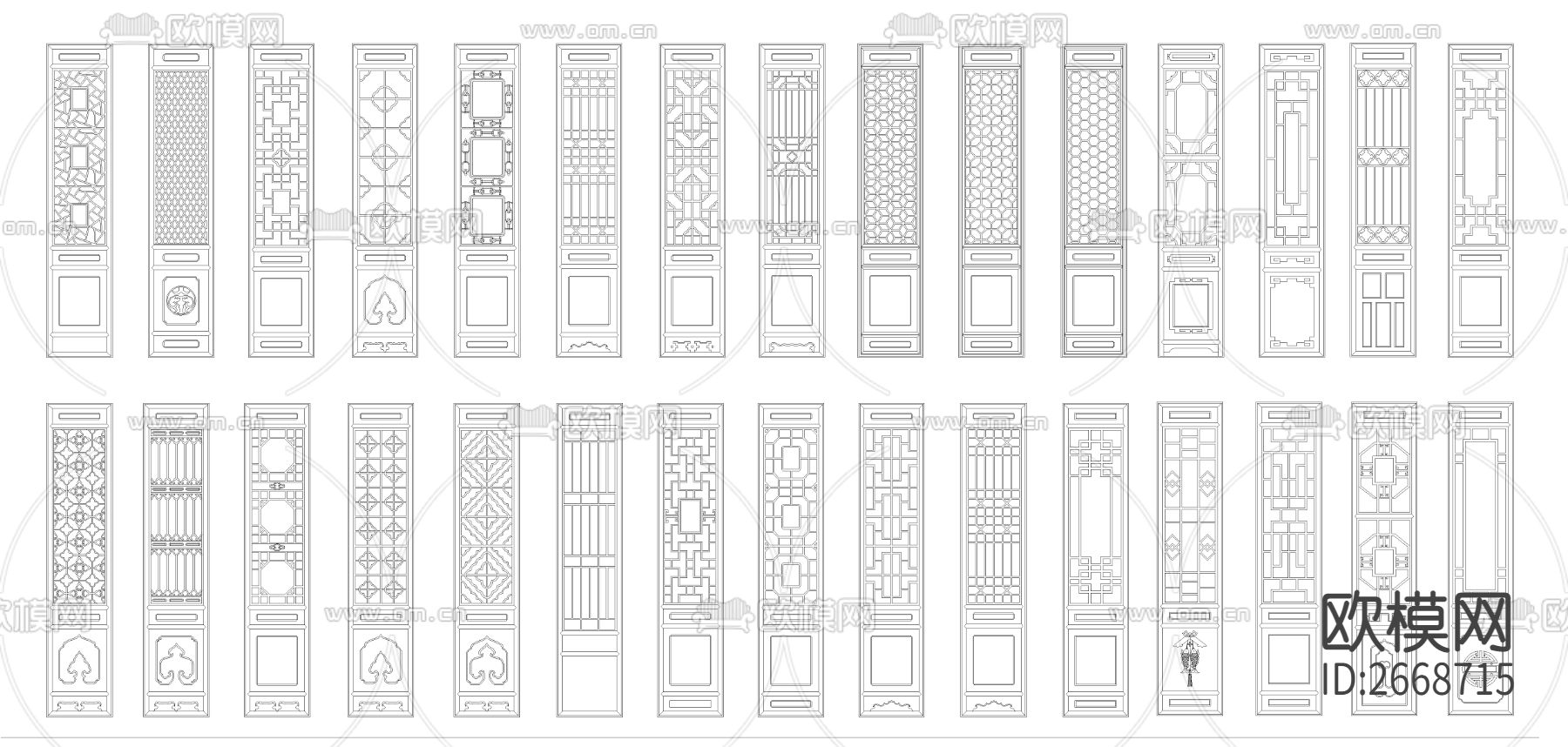 新中式屏风cad图库下载（渲染图3）