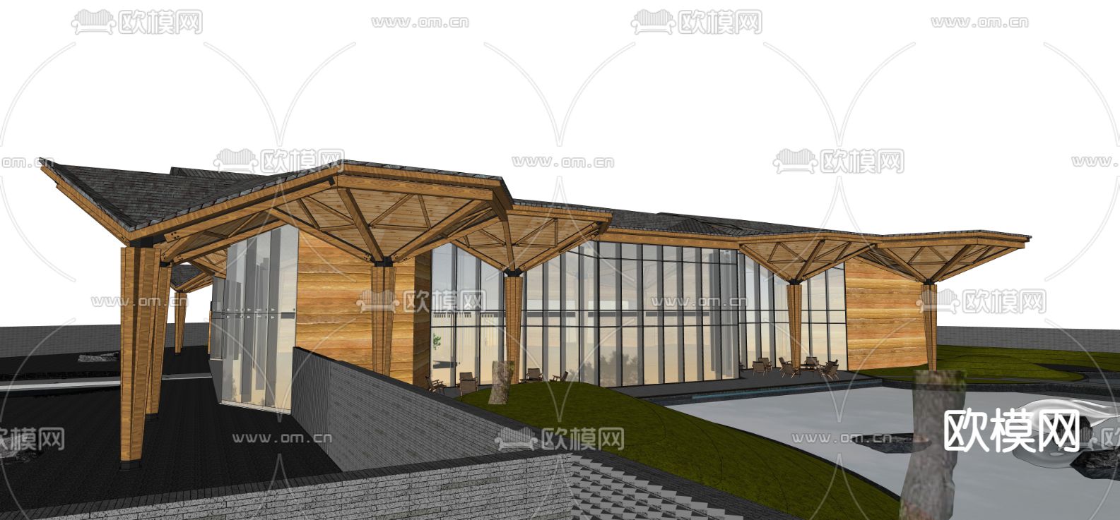 游客中心外观su模型下载（渲染图2）
