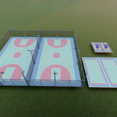  运动场 篮球场 排球场 乒乓球场su模型 