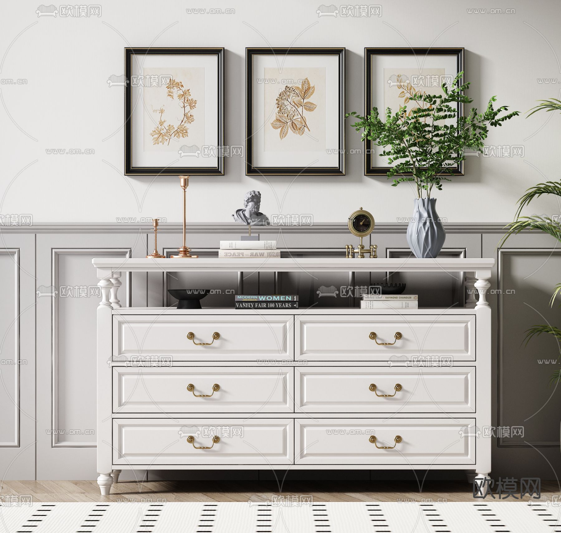 美式斗柜 边柜3d模型下载