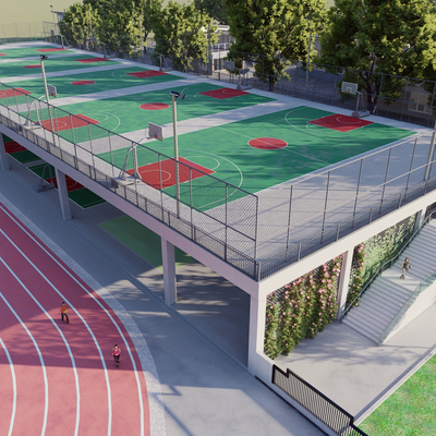  体育公园 运动场 篮球场su模型 