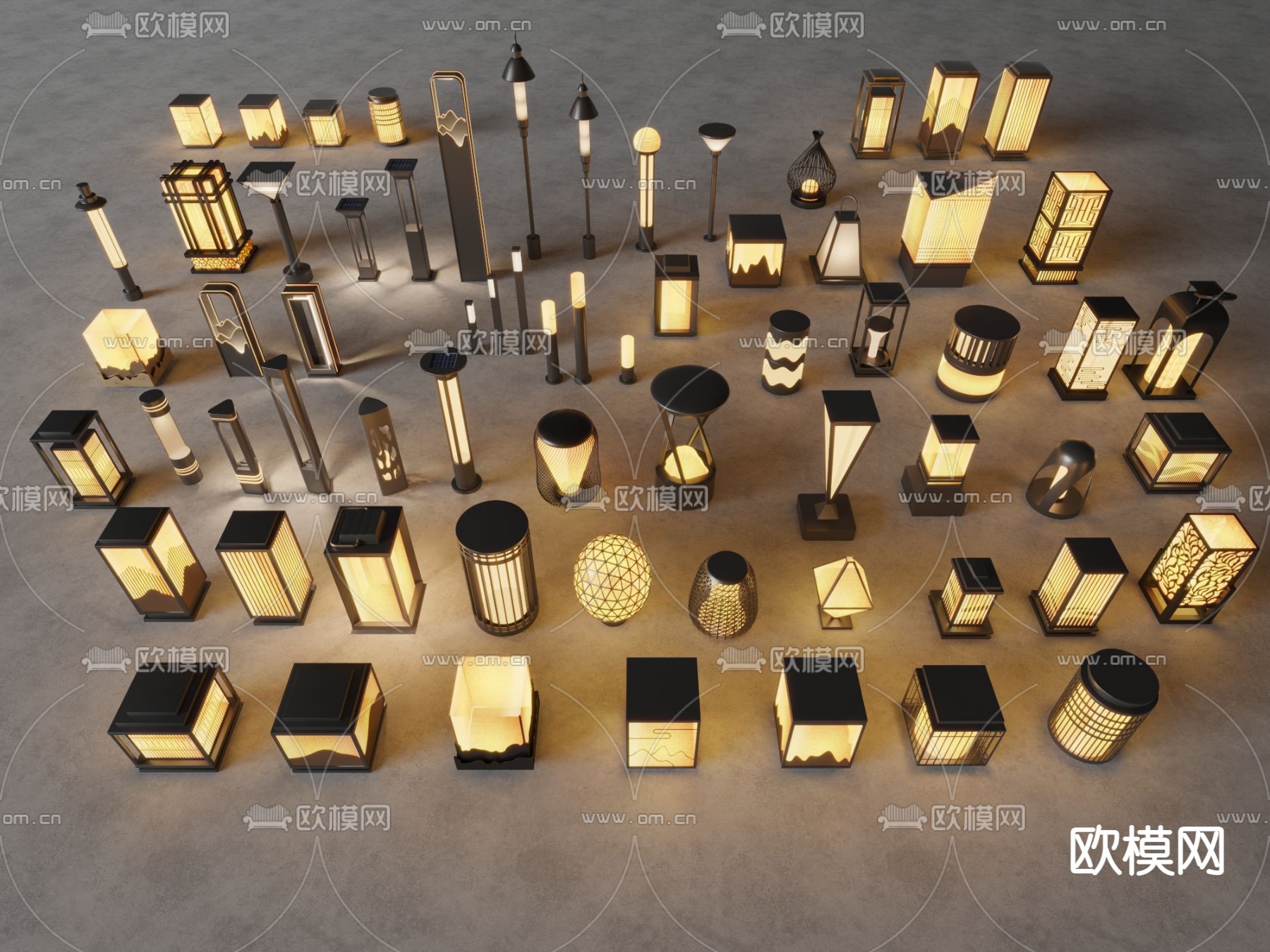 中式景观灯 草坪灯su模型下载（渲染图1）