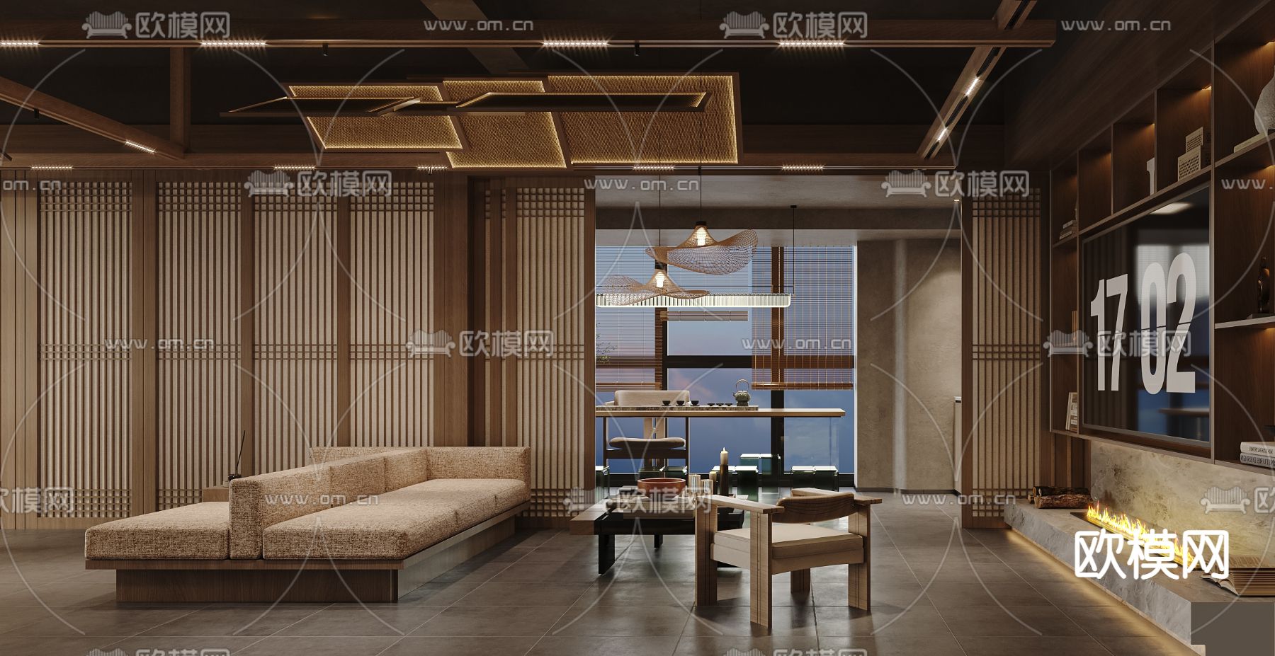 新中式茶楼 会所3d模型下载（渲染图1）