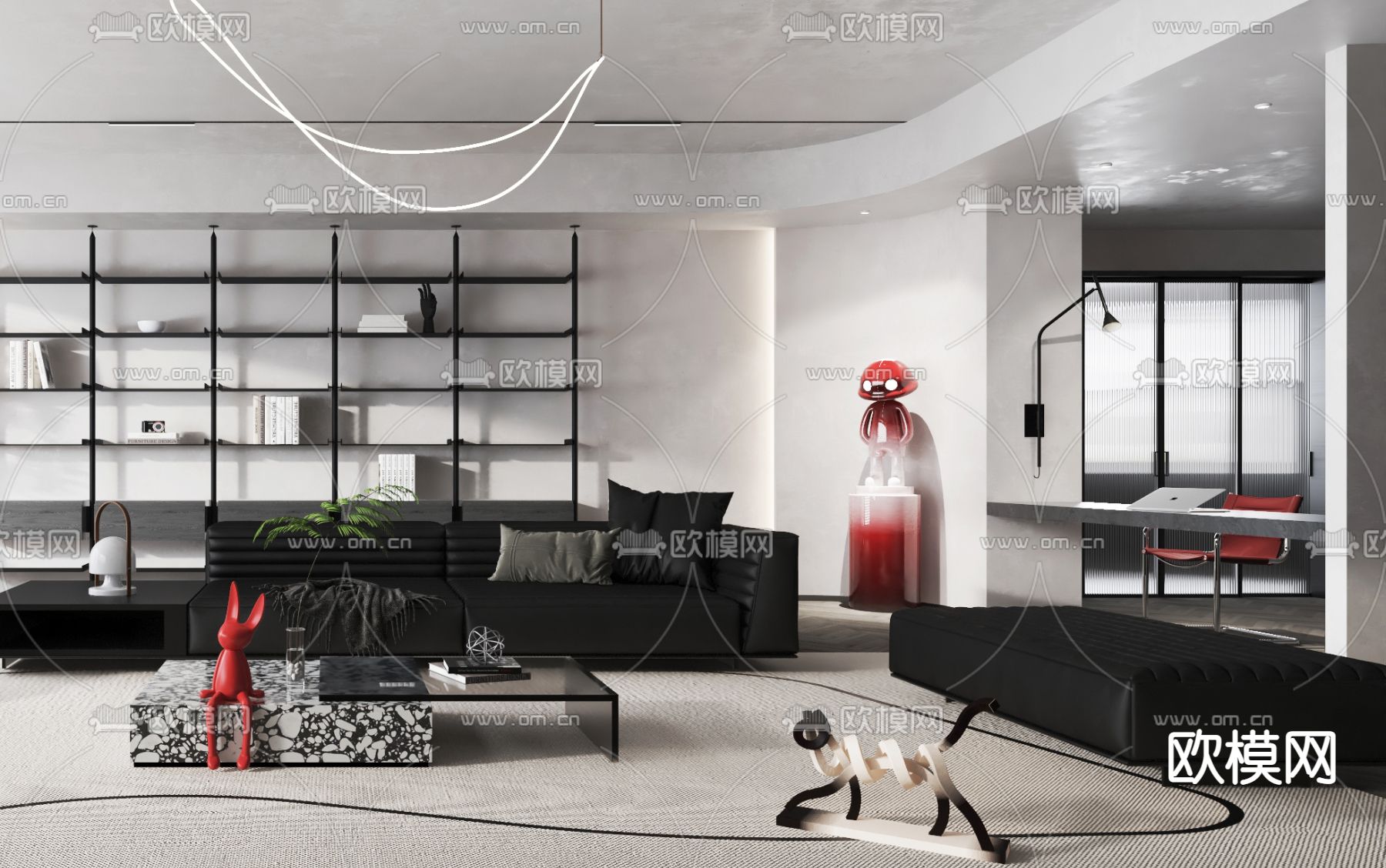 后现代客厅3d模型下载（渲染图3）