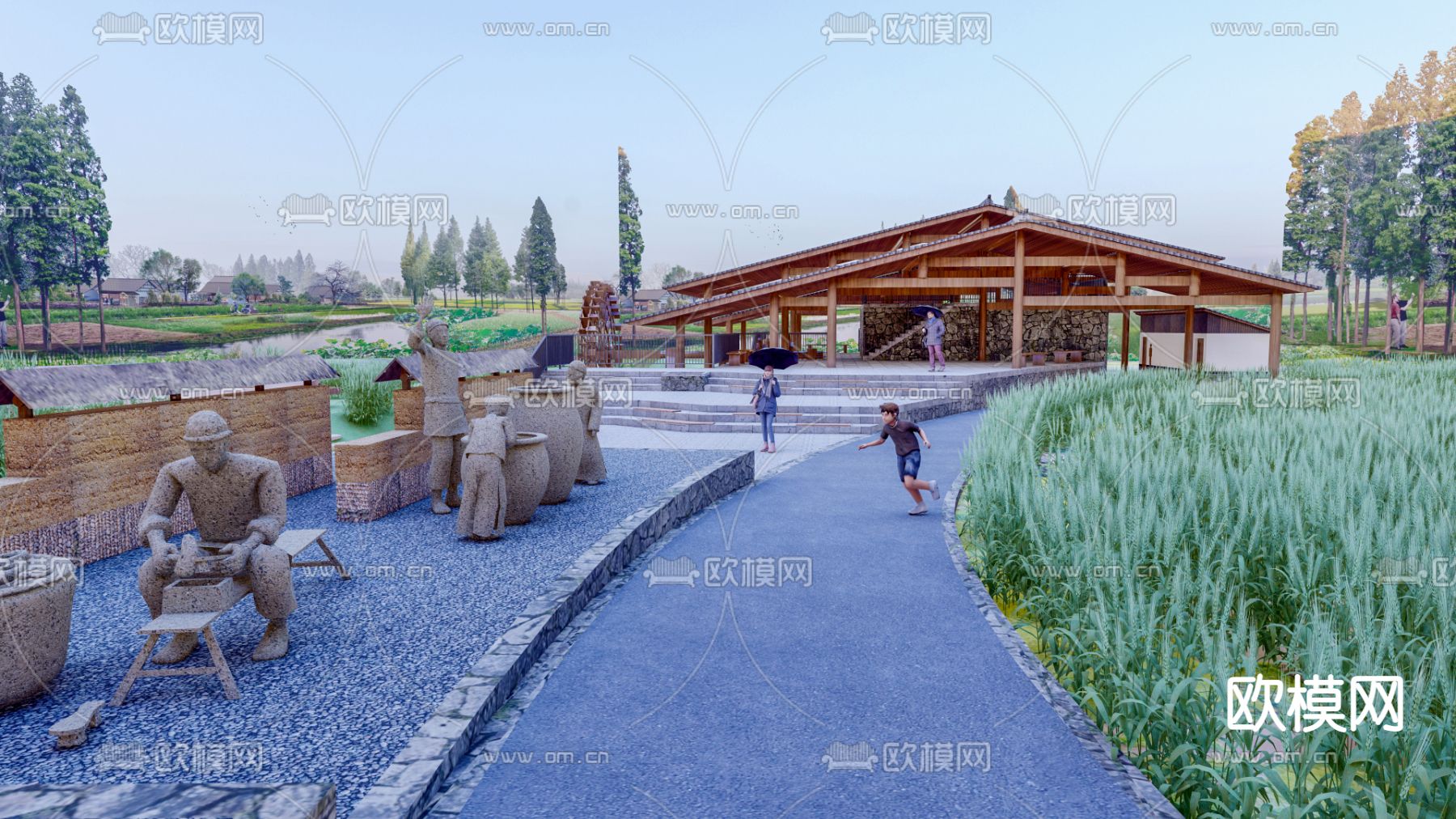 乡村振兴油坊 民宿 游客服务中心su模型下载（渲染图1）