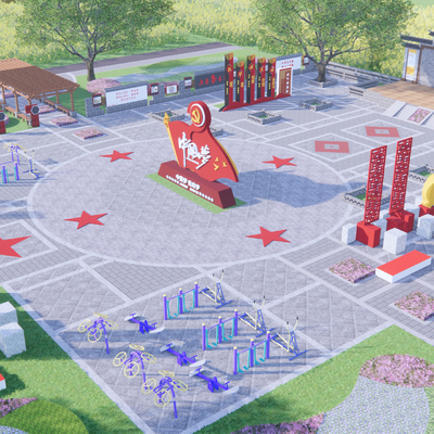  中式党政广场景观su模型 