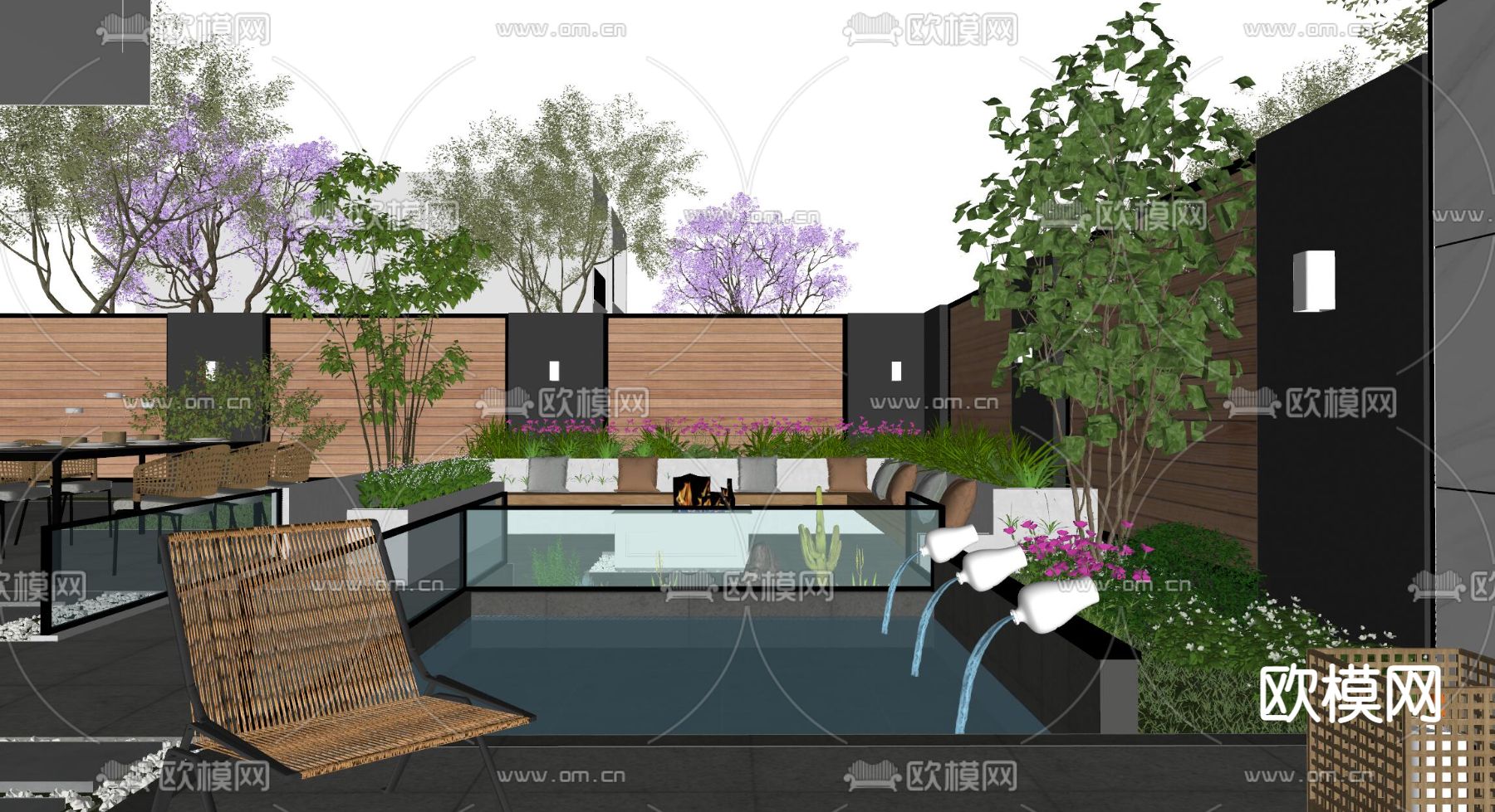 庭院夜景su模型下载（渲染图4）