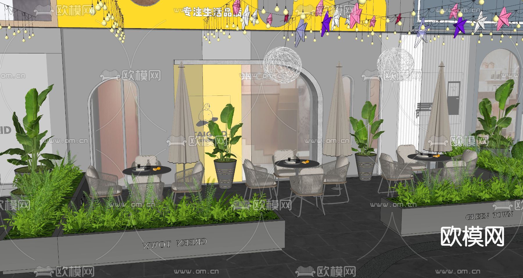 商业外摆 户外桌椅su模型下载（渲染图3）