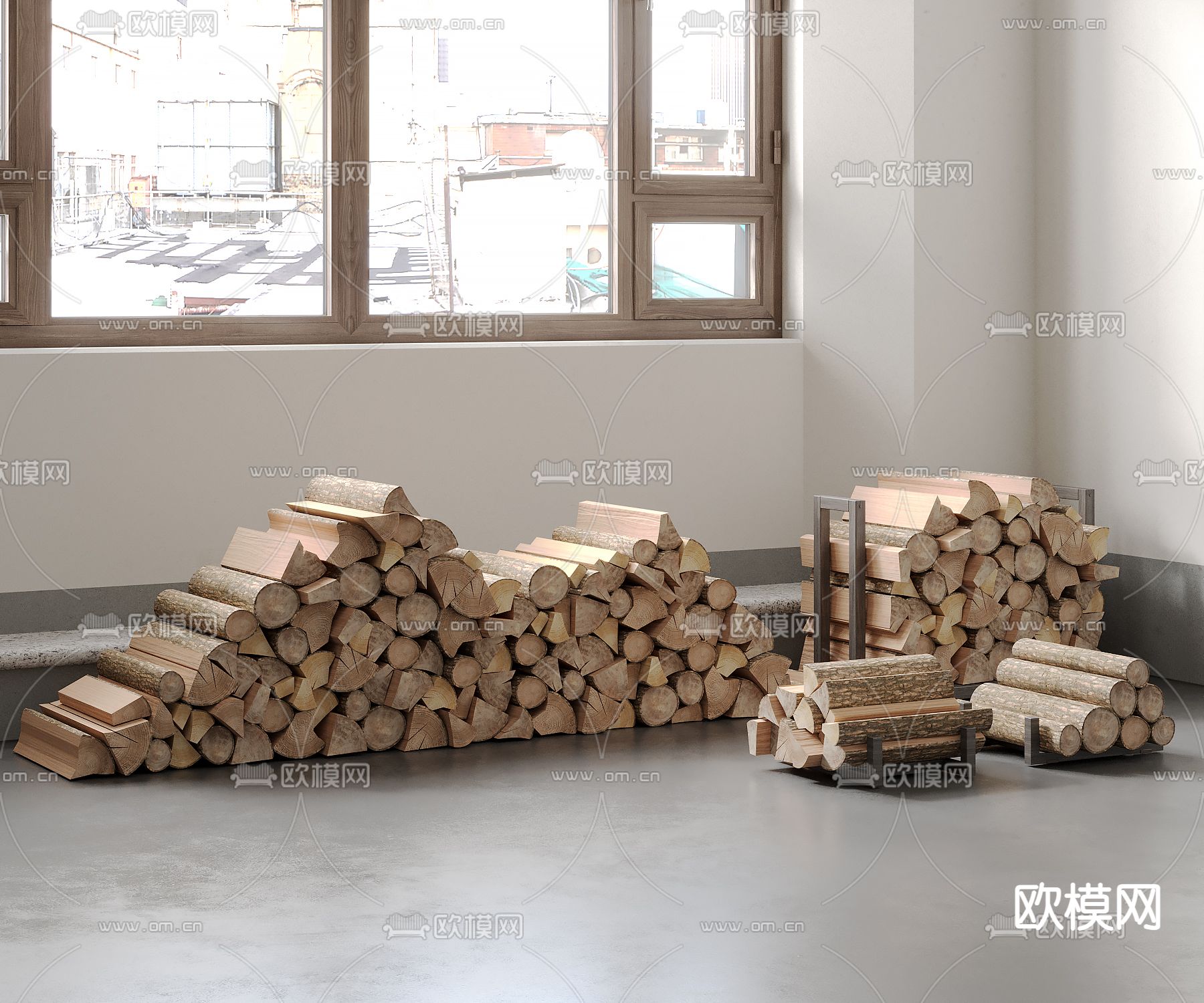 木头 木柴 柴垛su模型