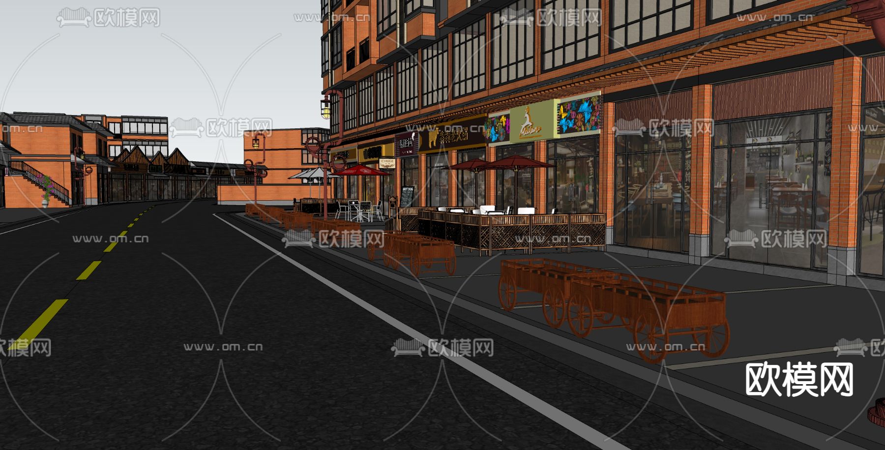 中式商业街su模型下载（渲染图3）