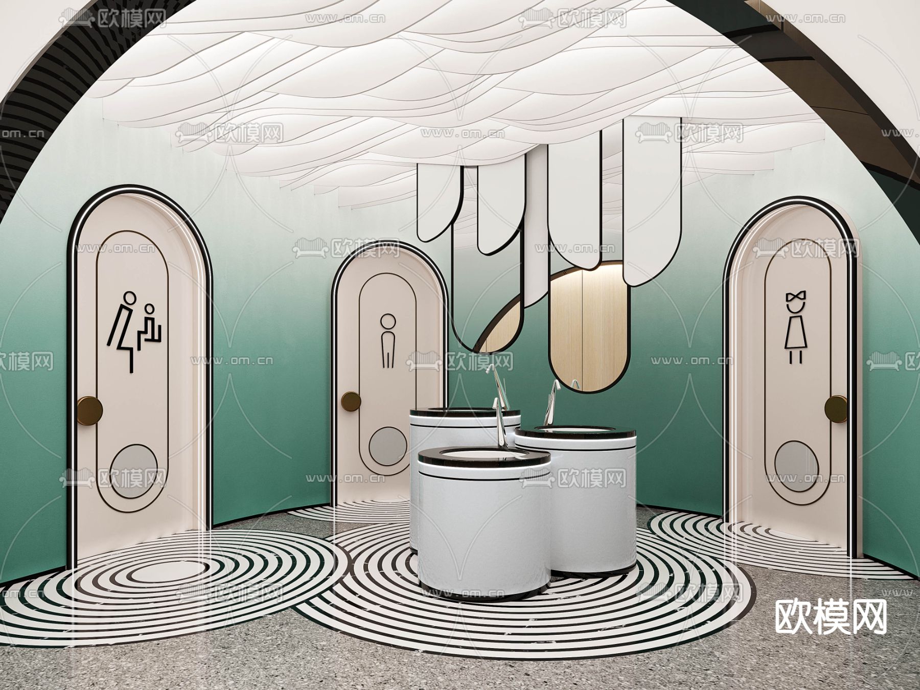 公共卫生间 洗手间su模型下载（渲染图1）