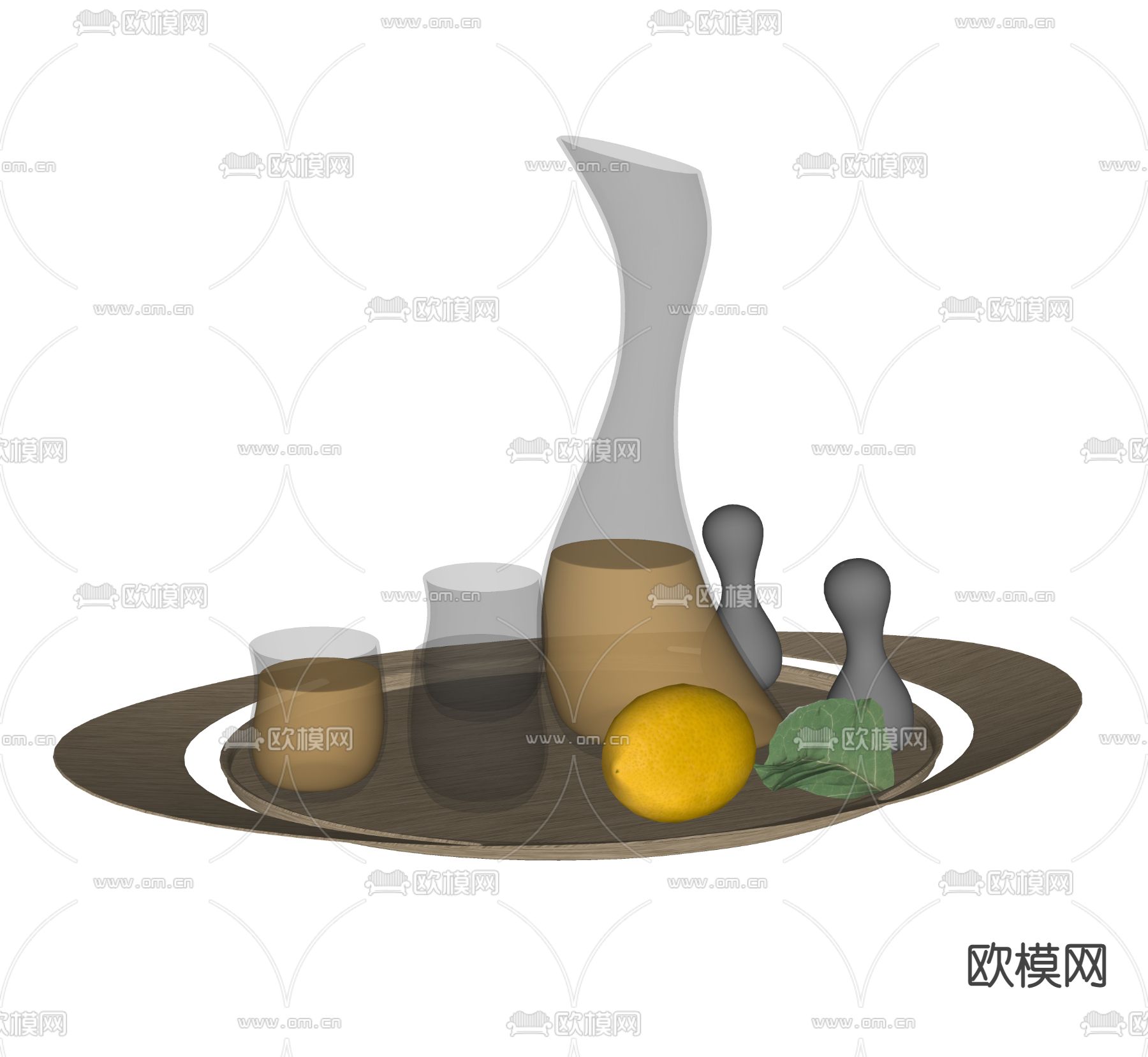 酒瓶 酒杯 水果su模型下载（渲染图2）