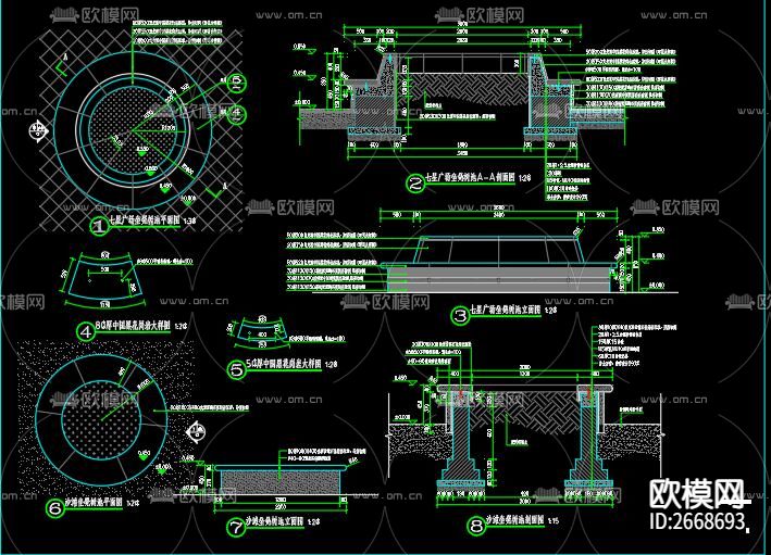 圆形坐凳树池cad图库下载（渲染图6）