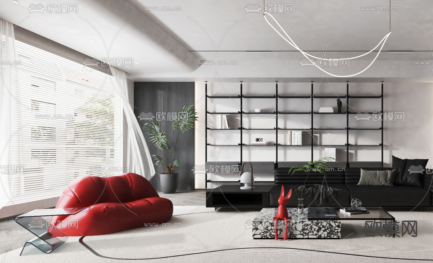 后现代客厅3d模型下载（渲染图2）