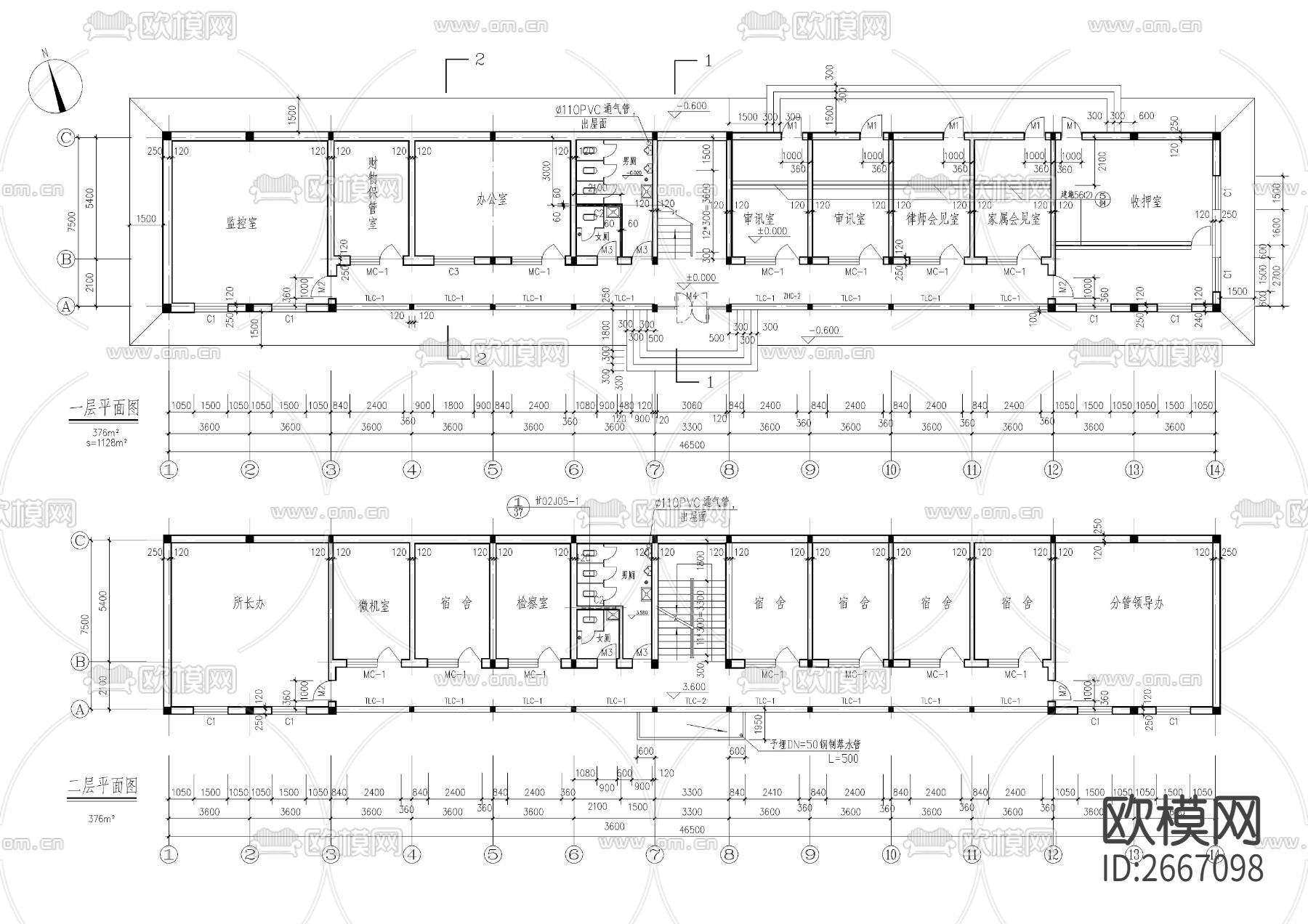 看守所CAD施工图下载（渲染图4）