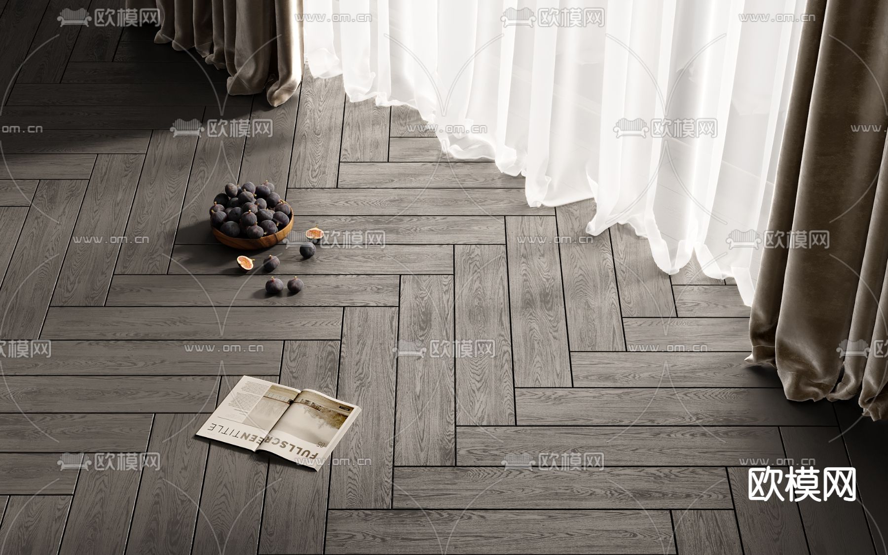 现代木地板su模型下载（渲染图1）