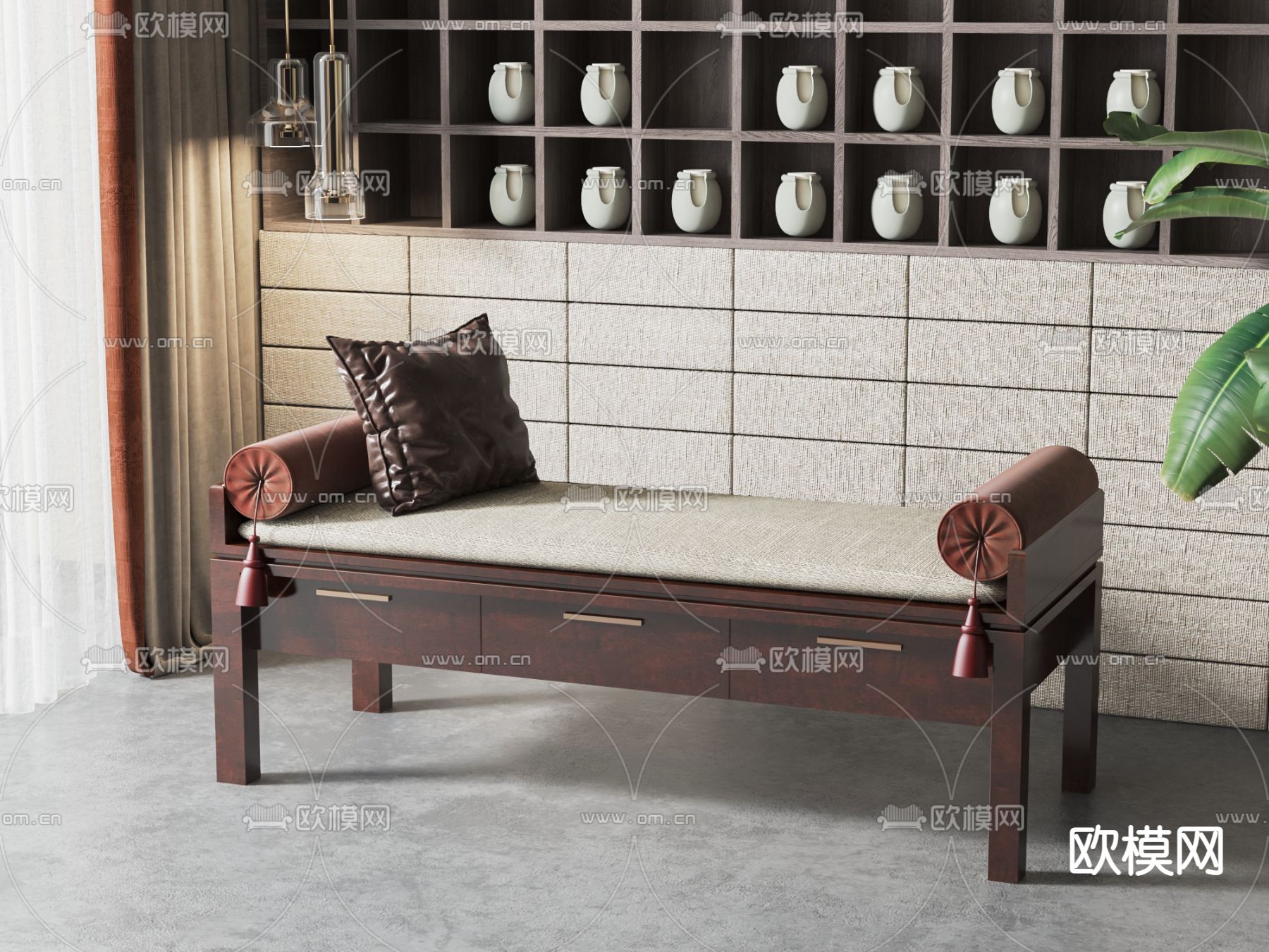 新中式沙发凳su模型下载（渲染图1）