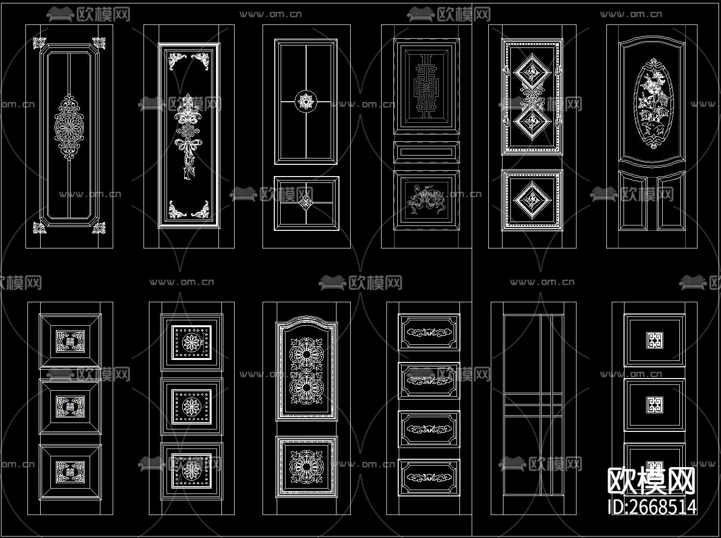 中式房门CAD图库下载（渲染图4）