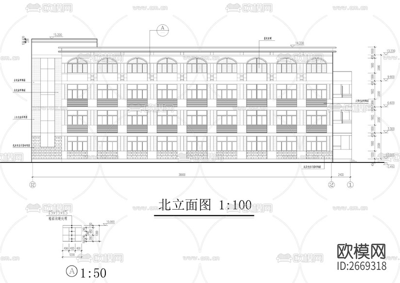 某中學(xué)學(xué)生公寓樓cad施工圖下載(渲染圖4)