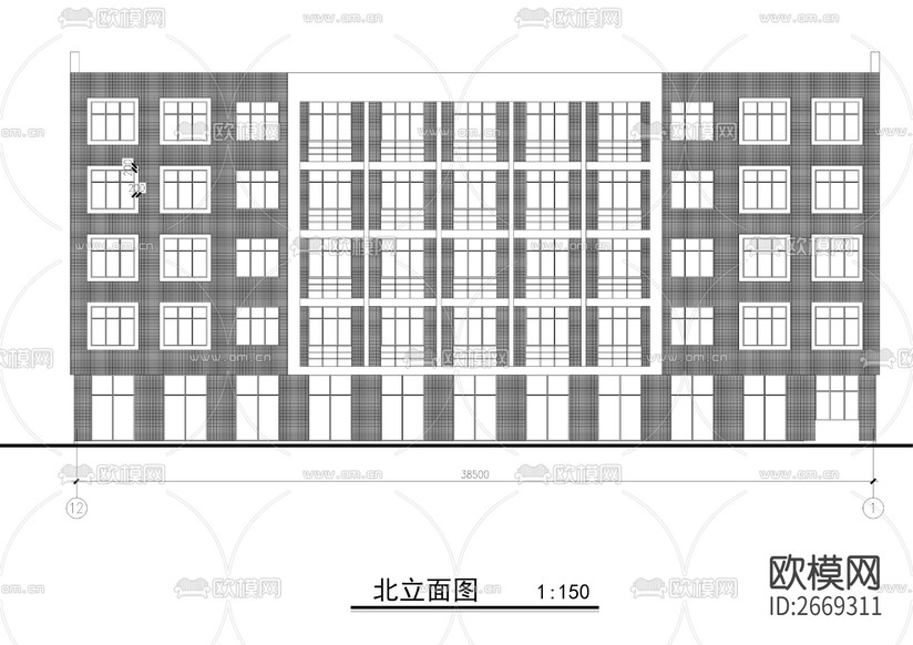 中學(xué)食堂和宿舍樓cad施工圖下載(渲染圖8)