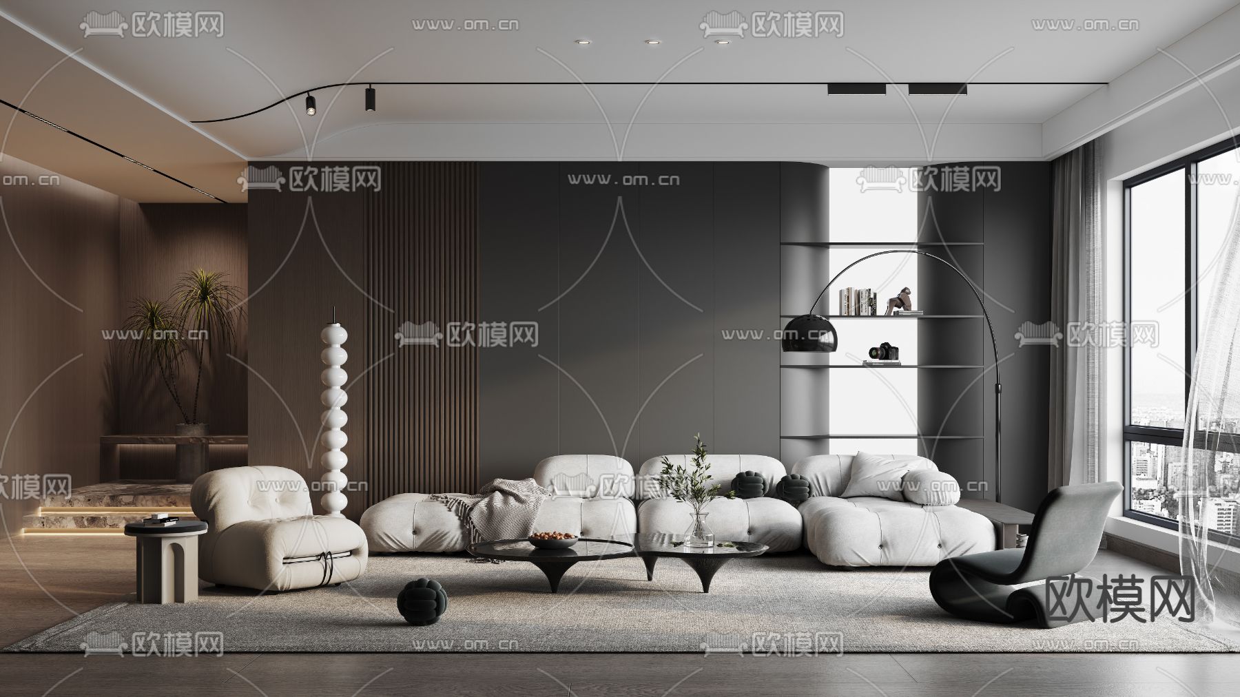 高级灰客厅3d模型下载