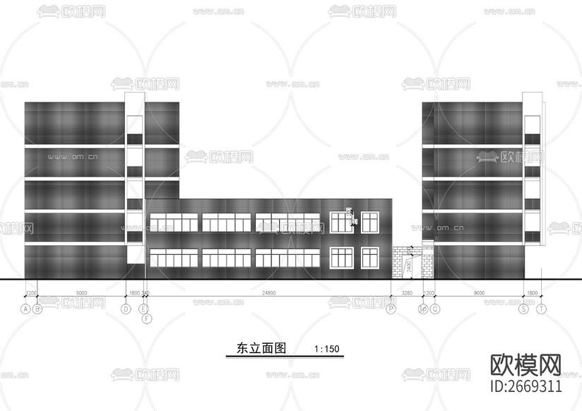 中學(xué)食堂和宿舍樓cad施工圖下載(渲染圖7)