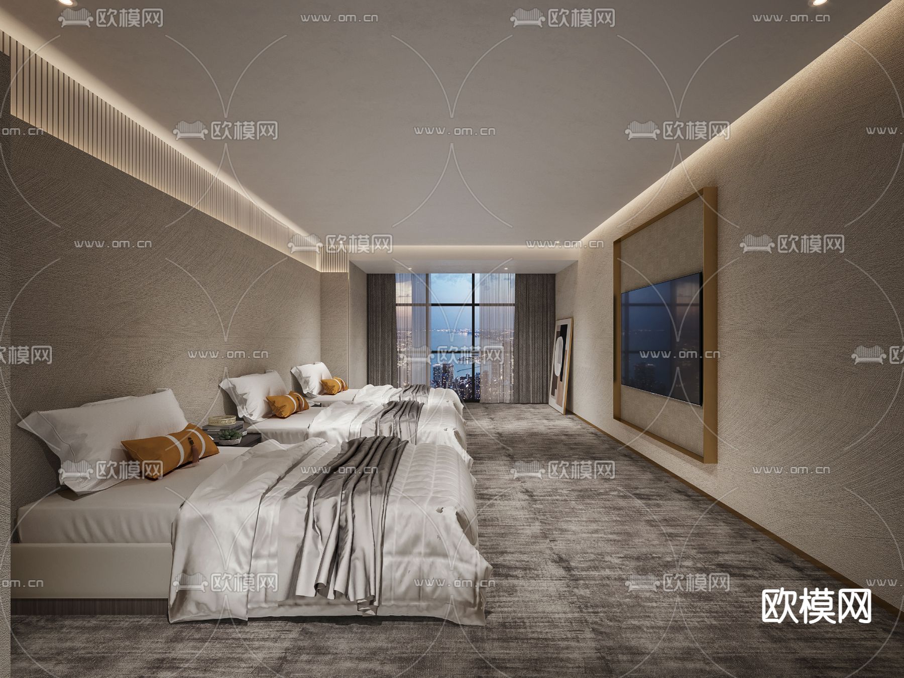 酒店客房 多人间免费3d模型下载_ID14114479_3dmax免费模型-欧模网