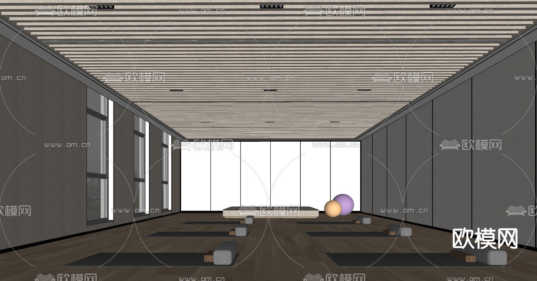 现代瑜伽室su模型下载（渲染图2）